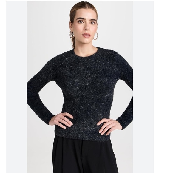Vince Metallic Lurex Soft Eyelash Pullover Obsidian Black Sweater - Picture 1 of 11